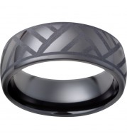 Black Diamond Ceramic Domed Band with Volleyball Laser Engraving