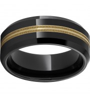 Black Diamond Ceramic Beveled Edge Band with One 2mm 18K Yellow Gold Milgrain Inlay