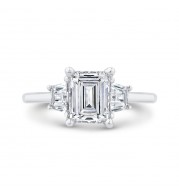 Shah Luxury 14K White Gold Three Stone Engagement Ring Center Emerald with Trapezoid sides Diamond