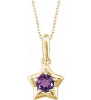 14K Yellow 3 mm Round February Youth Star Birthstone 15 Necklace