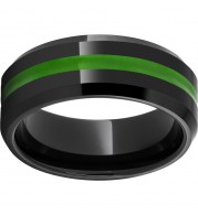 Black Diamond Ceramic Beveled Edge Band with Green Enamel Inlay