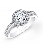 18k White Gold Split Shank Halo White Diamond Engagement Ring