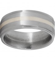 Titanium Flat Band with Grooved Edges, 2mm Sterling Silver Inlay and Satin Finish
