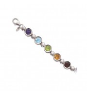 Carla Multi Colored Stone White Sterling Silver  Bracelet