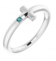 14K White Youth Alexandrite Sideways Cross Ring
