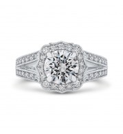 Shah Luxury 14K White Gold Round Cut Diamond Halo Engagement Ring with Split Shank (Semi-Mount)