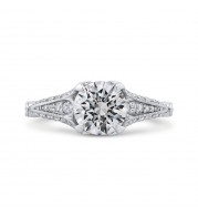 Shah Luxury Round Cut Diamond Vintage Engagement Ring In 14K White Gold (Semi-Mount)