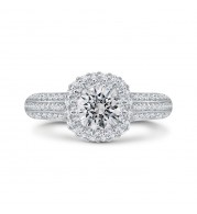 Shah Luxury 14K White Gold Three Row Round Diamond Double Halo Engagement Ring (Semi-Mount)