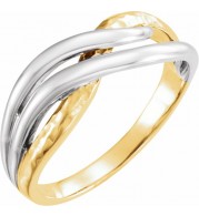 Rhodium-Plated 14K Yellow Overlap Hammered Ring