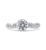 Shah Luxury 14K White Gold Round Diamond Floral Engagement Ring with Criss-Cross Shank (Semi-Mount)