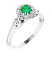 14K White Emerald & 1/10 CTW Diamond Ring