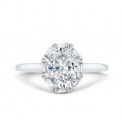 Shah Luxury 14K White Gold Oval Cut Diamond Halo Engagement Ring (Semi-Mount)