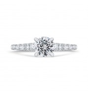 Shah Luxury 14K White Gold Round Diamond Solitaire Plus Engagement Ring with Milgrain (Semi-Mount)