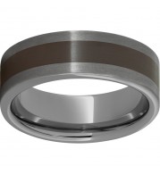 Rugged Tungsten  8mm Pipe Cut Band with Brown CeramicInlay and Satin Finish