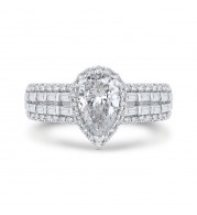 Shah Luxury 14K White Gold Four Row Pear Diamond Halo Engagement Ring (Semi-Mount)