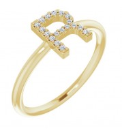 14K Yellow .08 CTW Diamond Initial R Ring