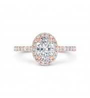 Shah Luxury 14K Rose Gold Oval Cut Diamond Halo Engagement Ring (Semi-Mount)