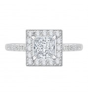 Shah Luxury 14K White Gold Princess Diamond Halo Engagement Ring with Euro Shank (Semi-Mount)