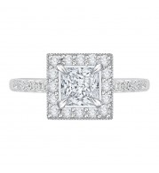 Shah Luxury 14K White Gold Princess Diamond Halo Engagement Ring with Euro Shank (Semi-Mount)