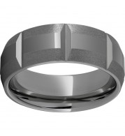 Rugged Tungsten  8mm Domed Bevel Faceted Band with Stone Edges