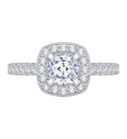 Shah Luxury 14K White Gold Cushion Diamond Halo Engagement Ring with Euro Shank (Semi-Mount)