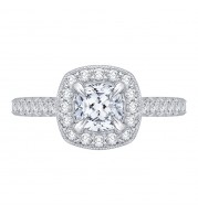 Shah Luxury 14K White Gold Cushion Diamond Halo Engagement Ring with Euro Shank (Semi-Mount)