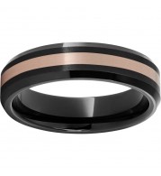 Black Diamond Ceramic Beveled Edge Band with a 2mm 14K Rose Gold Inlay