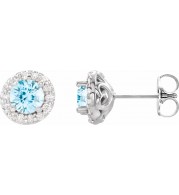 14K White 4 mm Round Aquamarine & 1/8 Diamond Earrings