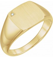 14K Yellow .0075 CT Diamond 12 mm Square Signet Ring