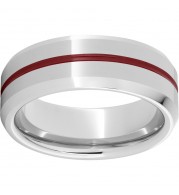 Serinium Beveled Edge Band with Red Inlay