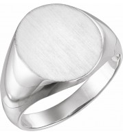 14K White 16x14 mm Oval Signet Ring