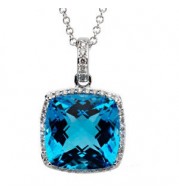 14K White Swiss Blue Topaz & 1/4 CTW Diamond 18 Necklace