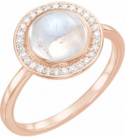 14K Rose Rainbow Moonstone & 1/8 CTW Diamond Halo-Style Ring