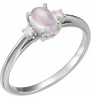 14K White Rainbow Moonstone & .06 CTW Diamond Ring