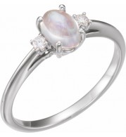 14K White Rainbow Moonstone & .06 CTW Diamond Ring