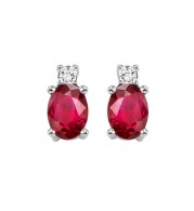 Gems One 14Kt White Gold Diamond (1/20Ctw) & Ruby (1/2 Ctw) Earring