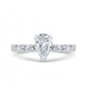 Shah Luxury 18K White Gold Pear Cut Diamond Engagement Ring (Semi-Mount)