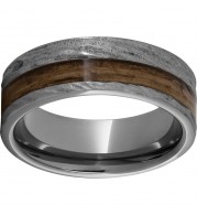 Rugged Tungsten  8mm Pipe Cut Band with Bourbon Barrel Aged Inlay and Bark Finish