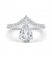 Shah Luxury 14K White Gold Pear Diamond Engagement Ring (With Center)