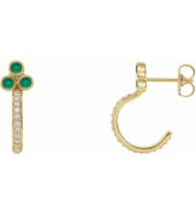 14K Yellow Emerald & 1/4 CTW Diamond J-Hoop Earrings