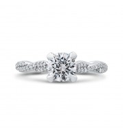 Shah Luxury 14K White Gold Round Diamond Floral Engagement Ring with Criss-Cross Shank (Semi-Mount)
