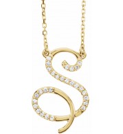 14K Yellow 1/8 CTW Diamond Initial S 16 Necklace
