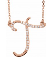 14K Rose 1/10 CTW Diamond Initial T 16 Necklace