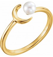 14K Yellow Cultured Freshwater Pearl Crescent Moon Ring