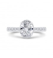 Shah Luxury 14K White Gold Oval Cut Diamond Halo Engagement Ring (With Center)