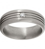 Titanium Pipe Cut Band with Three .5mm Grooves, One 6-Point Diamond, and Satin Finish