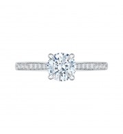 Shah Luxury 14K White Gold Round Diamond Solitaire with Accents Engagement Ring (Semi-Mount)