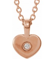 14K Rose .01 CT Diamond Youth Heart 16 Necklace