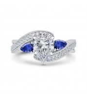Shah Luxury 14K White Gold Pear Diamond Engagement Ring with Sapphire (Semi-Mount)