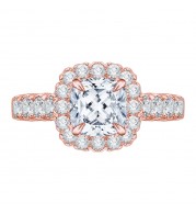 Shah Luxury 14K Rose Gold Cushion Cut Diamond Halo Engagement Ring (Semi-Mount)